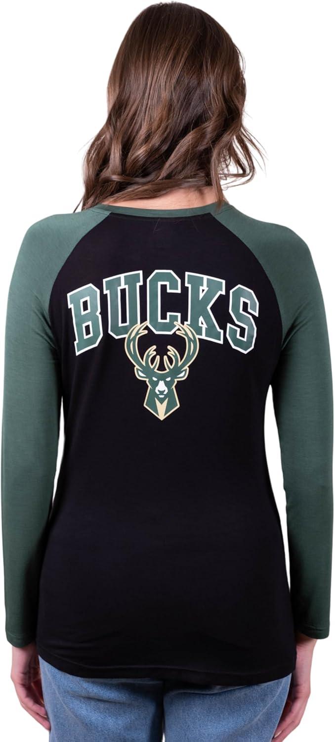 Ultra Game NBA Milwaukee Bucks Women's Super Soft Long Sleeve Lace-up Shirt|Milwaukee Bucks - UltraGameShop