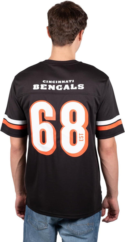 Ultra Game NFL Cincinnati Bengals Mens Standard Jersey Crew Neck Mesh Stripe T-Shirt|Cincinnati Bengals - UltraGameShop