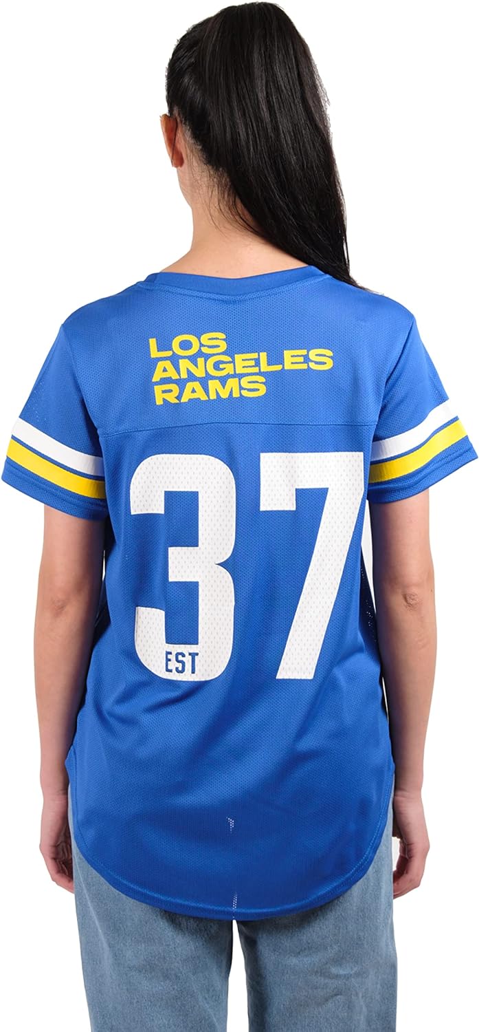 Ultra Game NFL Los Angeles Rams Womens Soft Mesh Varsity Stripe T-Shirt|Los Angeles Rams