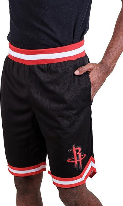 Ultra Game NBA Official Men’s Active Knit Basketball Training Shorts - Unisex, Houston Rockets, Black|Houston Rockets