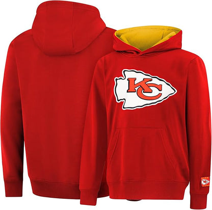 NFL Official Youth Super Soft Hoodie Sweatshirt Pullover - Warm Polyester Blend|Kansas City Chiefs