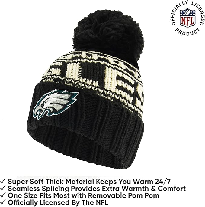 NFL Official Youth Super Soft Cable Knit Winter Beanie Knit Hat with Extra Warm Touch Screen Gloves|Philadelphia Eagles