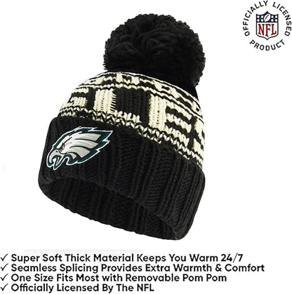 NFL Official Youth Super Soft Cable Knit Winter Beanie Knit Hat with Extra Warm Touch Screen Gloves|Philadelphia Eagles