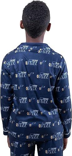 Ultra Game NBA Utah Jazz Boys 2-Piece Loose-fit Button Down Pajamas Set|Utah Jazz - UltraGameShop