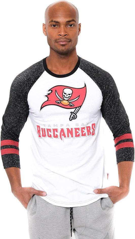 Ultra Game NFL Mens Super Soft Raglan Baseball Long Sleeve T-Shirt| Tampa Bay Buccaneers - UltraGameShop