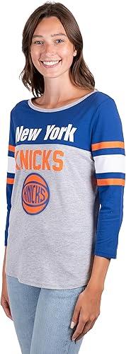 Ultra Game New York Knicks Women's Standard T Raglan Baseball 3/4 Long Sleeve Tee Shirt|New York Knicks - UltraGameShop