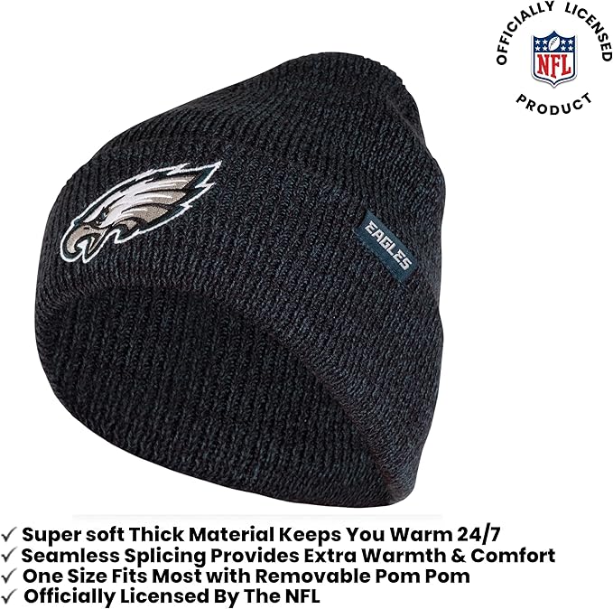 NFL Official Super Soft Marl Knit Winter Beanie Knit Hat with Extra Warm Touch Screen Gloves|Philadelphia Eagles