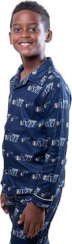 Ultra Game NBA Utah Jazz Boys 2-Piece Loose-fit Button Down Pajamas Set|Utah Jazz - UltraGameShop