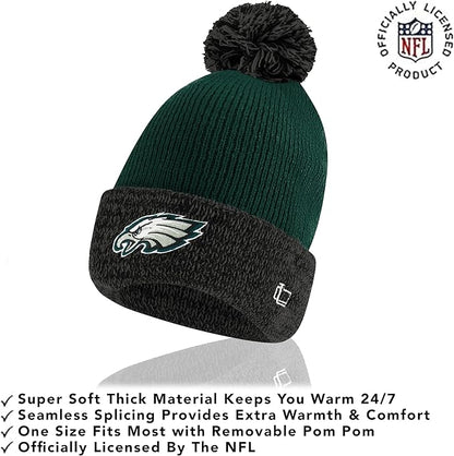 NFL Official Youth Super Soft Two Tone Winter Beanie Knit Hat with Extra Warm Touch Screen Gloves|Philadelphia Eagles