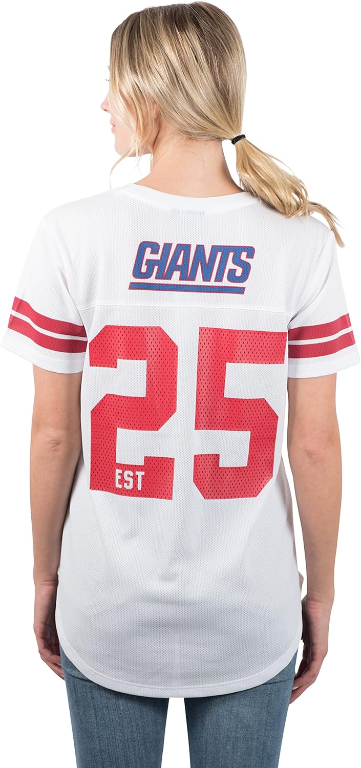 Ultra Game NFL New York Giants Womens Soft Mesh Varsity Stripe T-Shirt|New York Giants - UltraGameShop