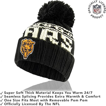 Ultra Game NFL Official Adults Super Soft Cable Knit Winter Beanie Knit Hat with Extra Warm Touch Screen Gloves, Chicago Bears, One Size|Chicago Bears