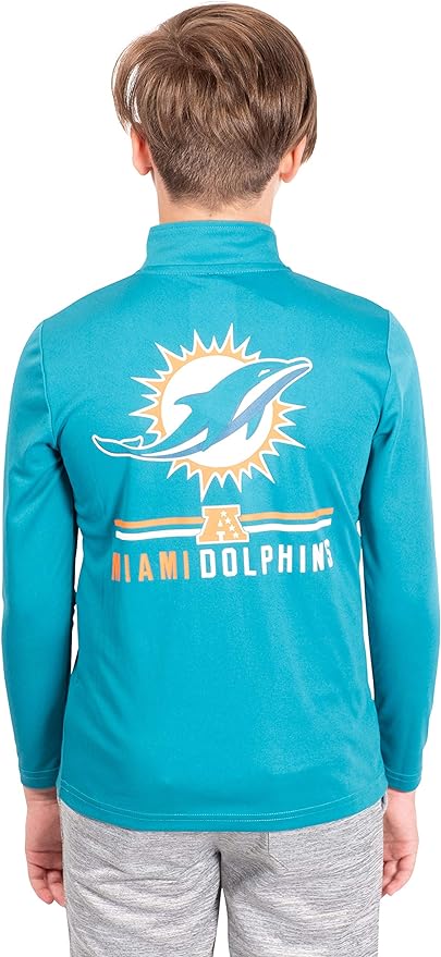 Ultra Game NFL Miami Dolphins Youth Super Soft Quarter Zip Long Sleeve T-Shirt|Miami Dolphins