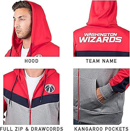 Ultra Game NBA Washington Wizards Men's Contrast Back Cut Full Zip Hoodie Sweatshirt|Washington Wizards - UltraGameShop