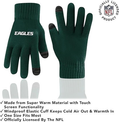 NFL Official Adults Super Soft Two Tone Winter Beanie Knit Hat with Extra Warm Touch Screen Gloves|Philadelphia Eagles