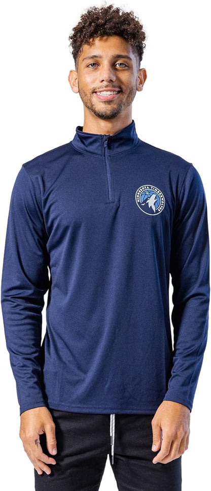 Ultra Game NBA Minnesota Timberwolves Men's Quarter Zip Long Sleeve Pullover T-Shirt|Minnesota Timberwolves - UltraGameShop