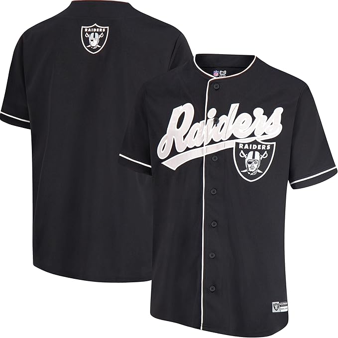 NFL Official Adults Game Day Button Down Baseball Mesh Jersey Shirt - Unisex|Las Vegas Raiders