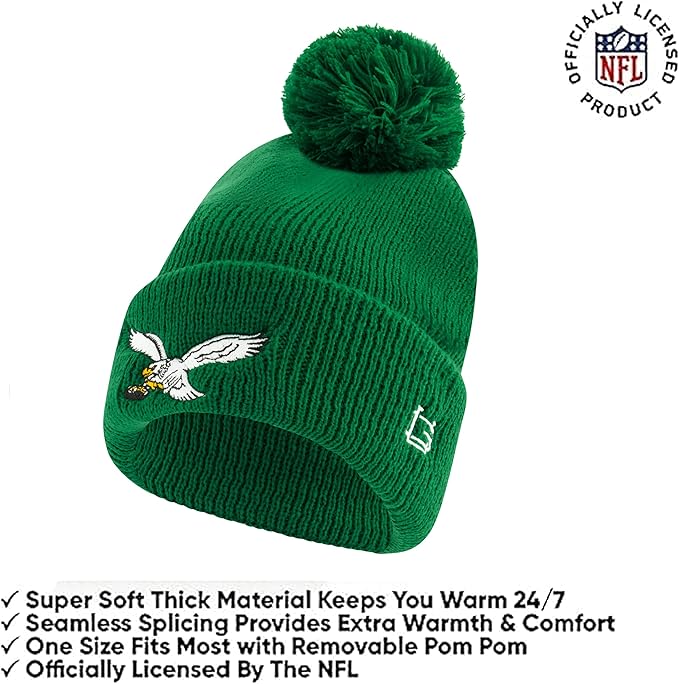 NFL Official Adults Super Soft Winter Beanie Knit Hat with Extra Warm Touch Screen Gloves|Philadelphia Eagles