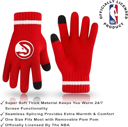 Ultra Game NBA Official Men's Super Soft Winter Beanie Knit Hat With Extra Warm Touch Screen Gloves - Unisex, Atlanta Hawks, Team Color, 1SIZE|Atlanta Hawks