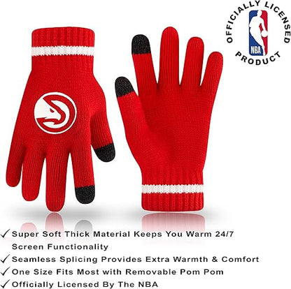 Ultra Game NBA Official Men's Super Soft Winter Beanie Knit Hat With Extra Warm Touch Screen Gloves - Unisex, Atlanta Hawks, Team Color, 1SIZE|Atlanta Hawks