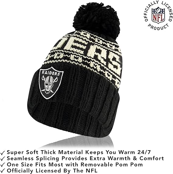 NFL Official Adults Super Soft Cable Knit Winter Beanie Knit Hat with Extra Warm Touch Screen Gloves|Las Vegas Raiders