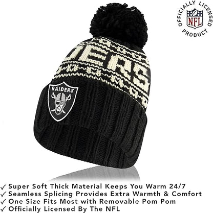 NFL Official Adults Super Soft Cable Knit Winter Beanie Knit Hat with Extra Warm Touch Screen Gloves|Las Vegas Raiders