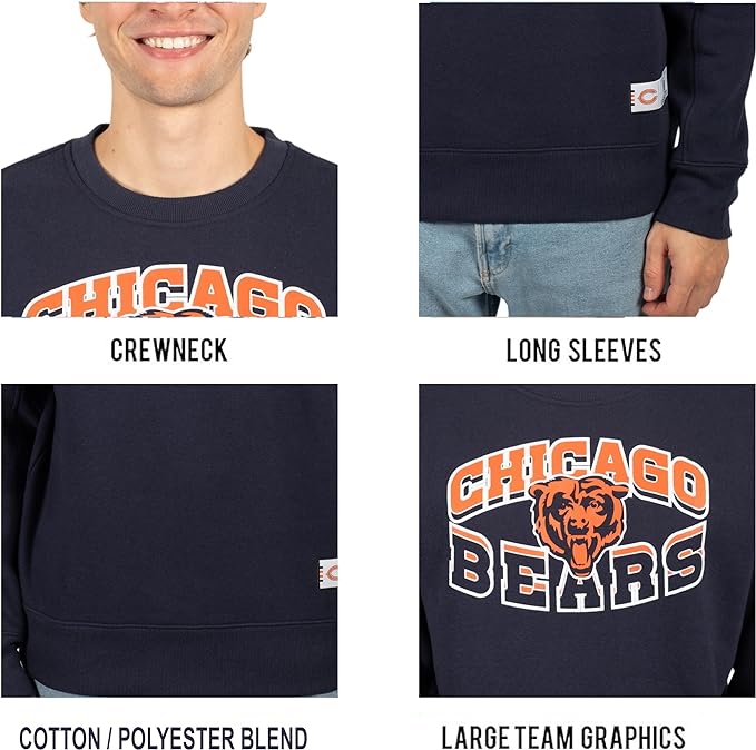 Ultra Game NFL Chicago Bears Men's Super Soft Ultimate Crew Neck Sweatshirt|Chicago Bears - UltraGameShop