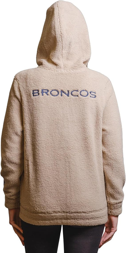 Ultra Game NFL Official Women's Super Soft Sherpa Full Zip Hoodie Sweatshirt Jacket, Denver Broncos, Sand|Denver Broncos