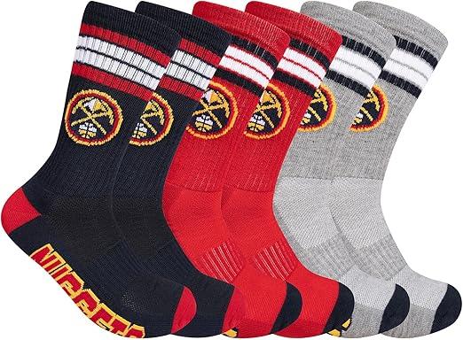 Ultra Game NBA Official Men’s Athletic Cushioned Secure Fit Team Crew Socks - 3 Pack - Unisex, Denver Nuggets, Assorted, M6-12|Denver Nuggets