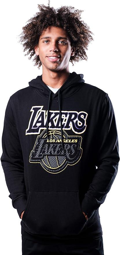 Ultra Game NBA Los Angeles Lakers Mens Fleece Hoodie Pullover Sweatshirt Primo Metallic, Black, Medium|Los Angeles Lakers - UltraGameShop