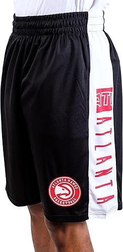 Ultra Game NBA Official Men’s Super Soft Active Workout Basketball Training Shorts - Unisex, Atlanta Hawks, Black|Atlanta Hawks