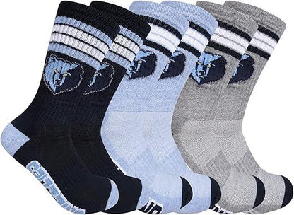 Ultra Game NBA Official Men’s Athletic Cushioned Secure Fit Team Crew Socks - 3 Pack - Unisex, Memphis Grizzlies, Assorted, M6-12|Memphis Grizzlies