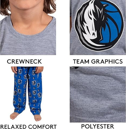 Ultra Game NBA Official Youth 2 Piece T-Shirt & Lounge Pants Pajama Set, Dallas Mavericks, Boys Sizes|Dallas Mavericks