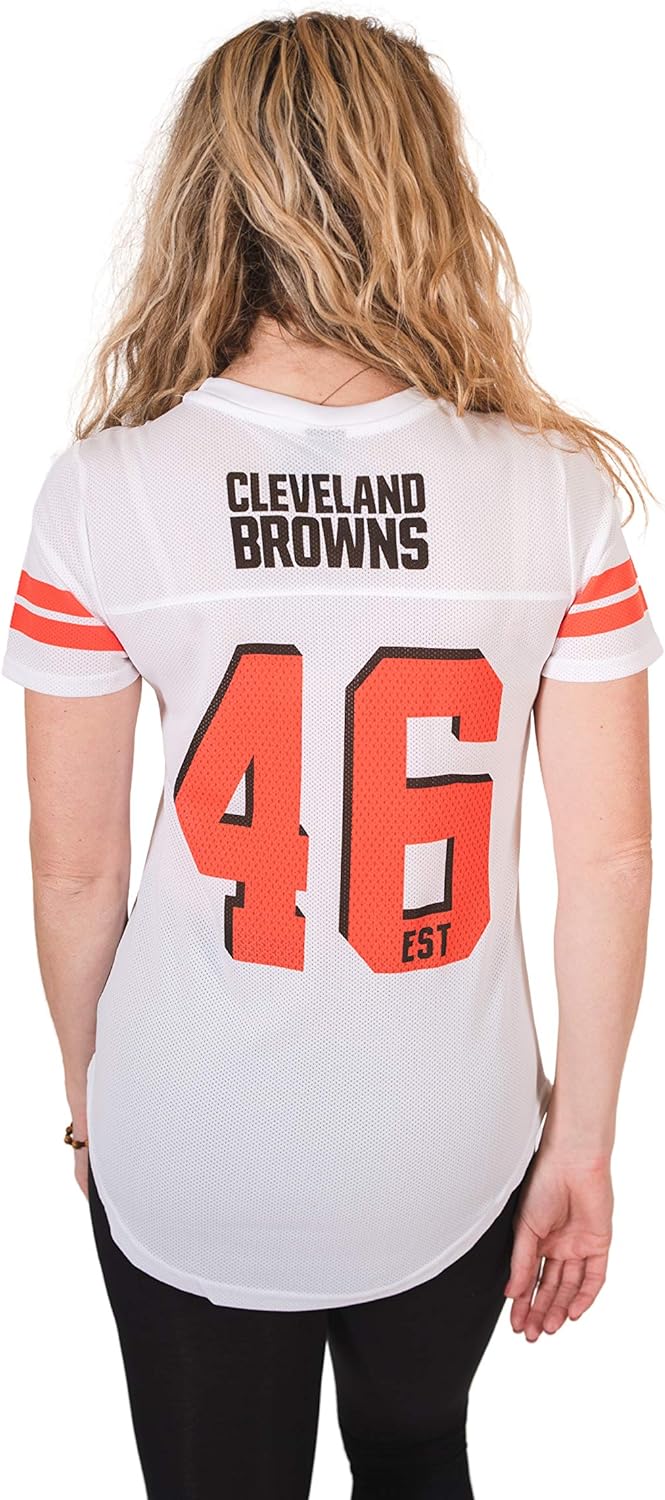Ultra Game NFL Cleveland Browns Womens Soft Mesh Varsity Stripe T-Shirt|Cleveland Browns