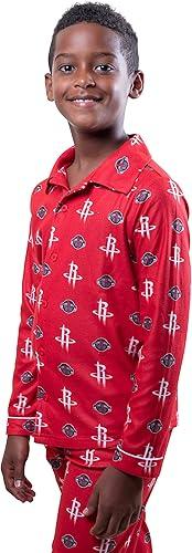 Ultra Game NBA Houston Rockets Boys 2-Piece Loose-fit Button Down Pajamas Set|Houston Rockets - UltraGameShop