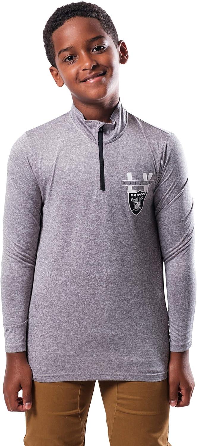 Ultra Game NFL Las Vegas Raiders Youth Super Soft Quarter Zip Long Sleeve T-Shirt|Las Vegas Raiders - UltraGameShop