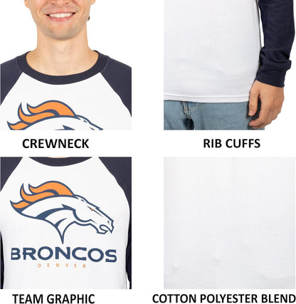 Ultra Game NFL Mens Super Soft Raglan Baseball Long Sleeve T-Shirt| Denver Broncos - UltraGameShop