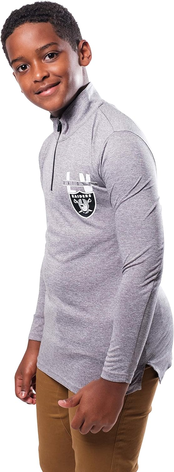 Ultra Game NFL Las Vegas Raiders Youth Super Soft Quarter Zip Long Sleeve T-Shirt|Las Vegas Raiders