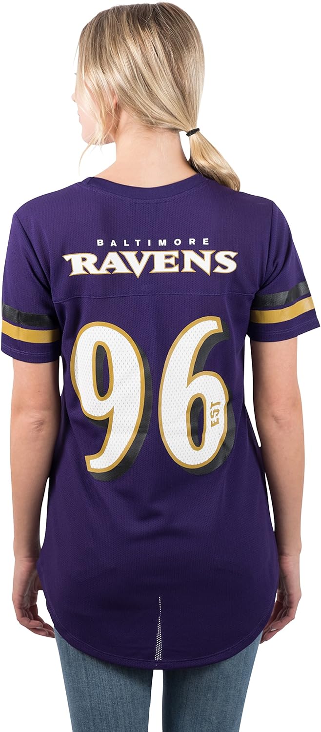 Ultra Game NFL Baltimore Ravens Womens Soft Mesh Varsity Stripe T-Shirt|Baltimore Ravens - UltraGameShop