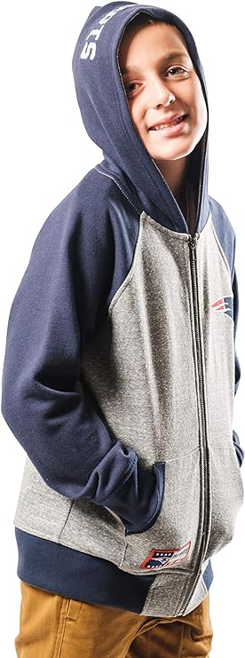 Ultra Game NFL New England Patriots Youth Full Zip Soft Fleece Raglan Hoodie|New England Patriots - UltraGameShop