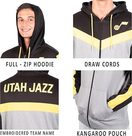 Ultra Game NBA Utah Jazz Men's Contrast Back Cut Full Zip Hoodie Sweatshirt|Utah Jazz - UltraGameShop