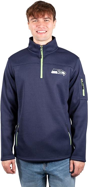 Ultra Game Men's Quarter-Zip Fleece Pullover Sweatshirt with Zipper Pockets Seattle Seahawks - UltraGameShop