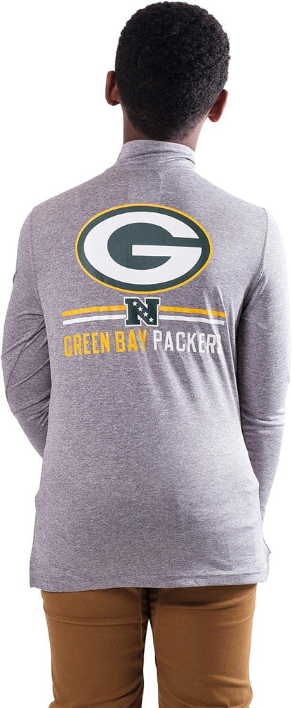 Ultra Game NFL Green Bay Packers Youth Super Soft Quarter Zip Long Sleeve T-Shirt|Green Bay Packers - UltraGameShop