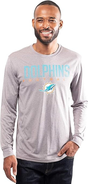 Ultra Game NFL Miami Dolphins Mens Active Quick Dry Long Sleeve T-Shirt|Miami Dolphins