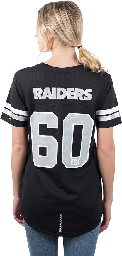 Ultra Game NFL Las Vegas Raiders Womens Soft Mesh Varsity Stripe T-Shirt|Las Vegas Raiders - UltraGameShop