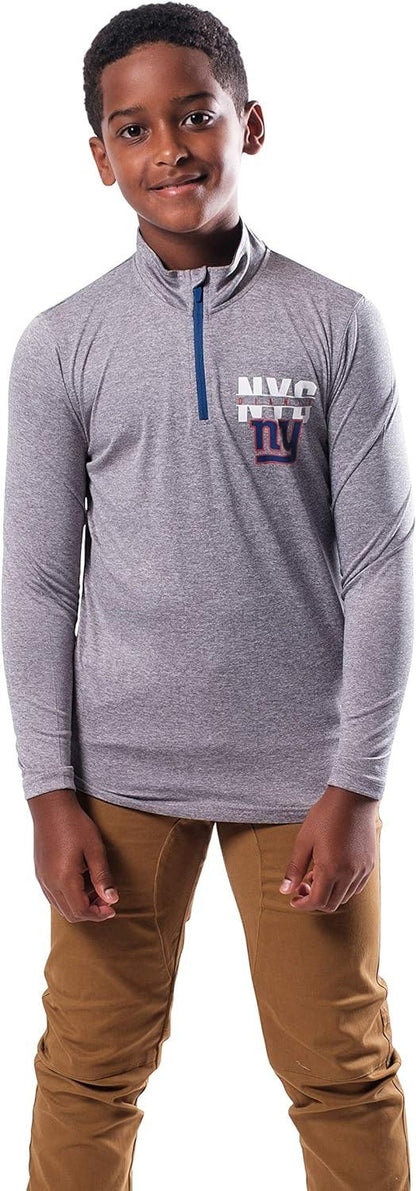 Ultra Game NFL New York Giants Youth Super Soft Quarter Zip Long Sleeve T-Shirt|New York Giants - UltraGameShop