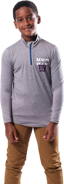 Ultra Game NFL New York Giants Youth Super Soft Quarter Zip Long Sleeve T-Shirt|New York Giants