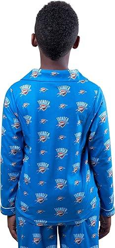 Ultra Game NBA Oklahoma City Thunder Boys 2-Piece Loose-fit Button Down Pajamas Set|Oklahoma City Thunder - UltraGameShop