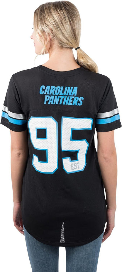 Ultra Game NFL Carolina Panthers Womens Soft Mesh Varsity Stripe T-Shirt|Carolina Panthers - UltraGameShop