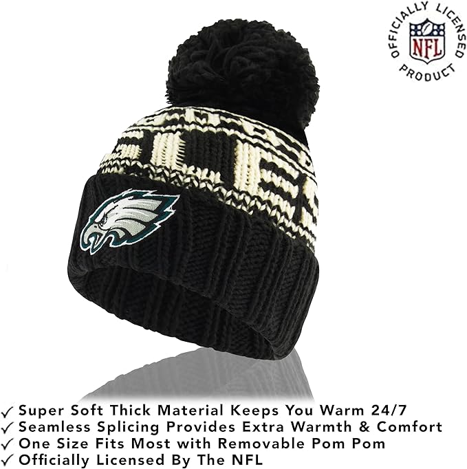 NFL Official Adults Super Soft Cable Knit Winter Beanie Knit Hat with Extra Warm Touch Screen Gloves|Philadelphia Eagles