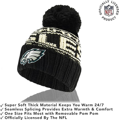 NFL Official Adults Super Soft Cable Knit Winter Beanie Knit Hat with Extra Warm Touch Screen Gloves|Philadelphia Eagles